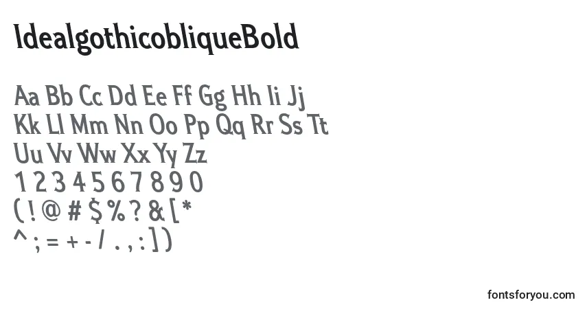 A fonte IdealgothicobliqueBold – alfabeto, números, caracteres especiais