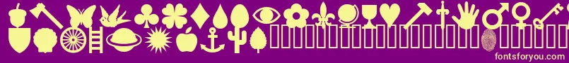 Weitere Informationen zur HaroldsPips-Schriftart HaroldsPips-Schriftart – Gelbe Schriften auf violettem Hintergrund