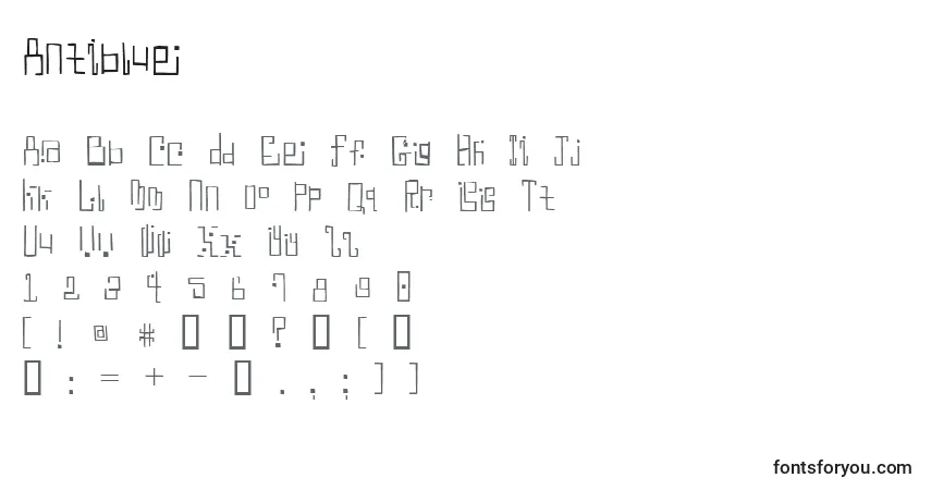 A fonte Antiblue – alfabeto, números, caracteres especiais