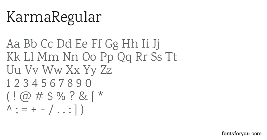 A fonte KarmaRegular – alfabeto, números, caracteres especiais
