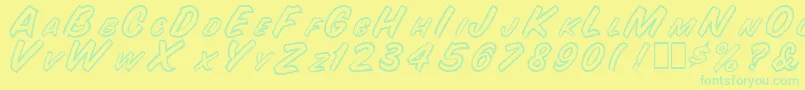 フォントSnyderspeedOutline – 黄色い背景に緑の文字