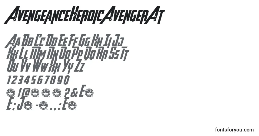 A fonte AvengeanceHeroicAvengerAt (100311) – alfabeto, números, caracteres especiais