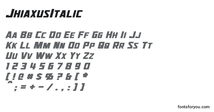 Шрифт JhiaxusItalic – алфавит, цифры, специальные символы