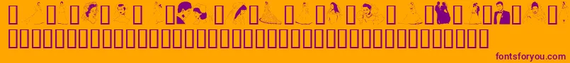 GeTheBrideAndGroom-Schriftart – Violette Schriften auf orangefarbenem Hintergrund