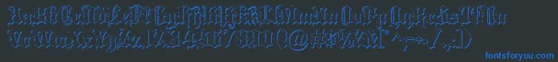 Blackletter ffy-Schriftart – Blaue Schriften auf schwarzem Hintergrund
