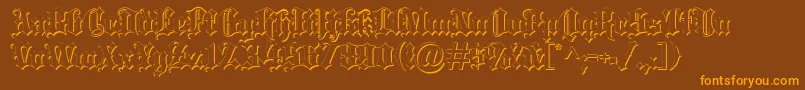 Blackletter ffy-Schriftart – Orangefarbene Schriften auf braunem Hintergrund