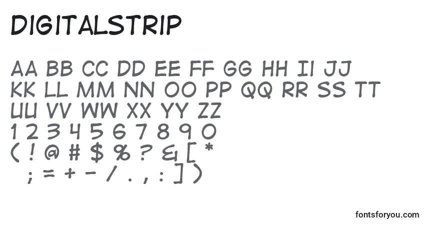 Czcionka Digitalstrip – alfabet, cyfry, specjalne znaki