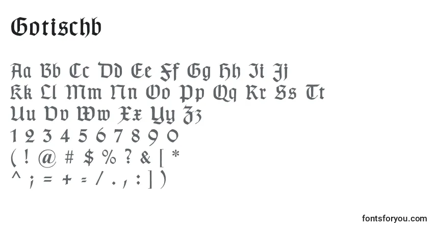 A fonte Gotischb – alfabeto, números, caracteres especiais