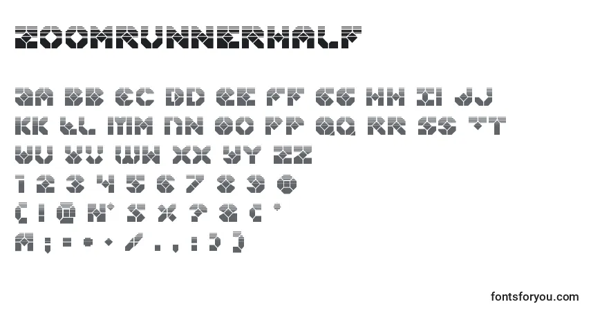 Zoomrunnerhalf-fontti – aakkoset, numerot, erikoismerkit