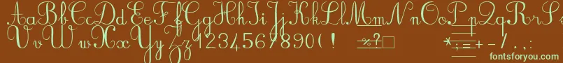 フォントBvronno2 – 緑色の文字が茶色の背景にあります。