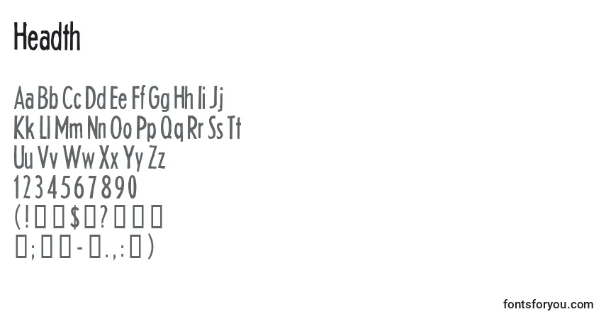 A fonte Headth – alfabeto, números, caracteres especiais