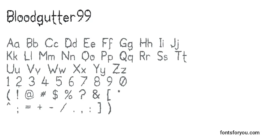Czcionka Bloodgutter99 – alfabet, cyfry, specjalne znaki