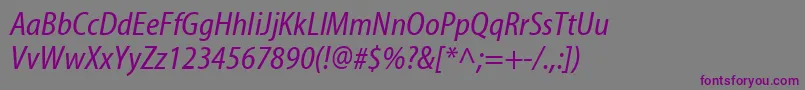 Fonte MyriadwebproCondenseditalic – fontes roxas em um fundo cinza