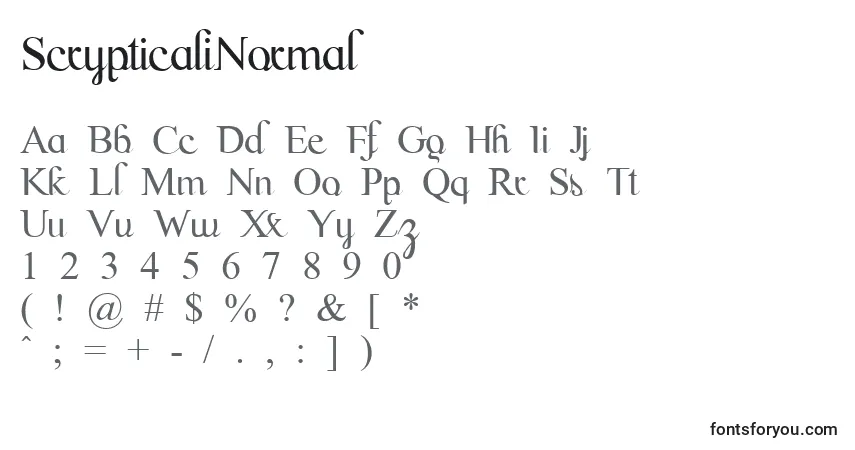 A fonte ScrypticaliNormal – alfabeto, números, caracteres especiais