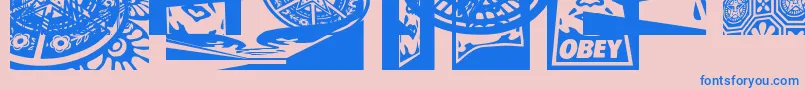 Obey3DaltCaps-Schriftart – Blaue Schriften auf rosa Hintergrund