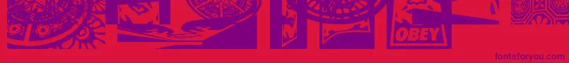 Więcej informacji o czcionce Obey3DaltCaps Czcionka Obey3DaltCaps – fioletowe czcionki na czerwonym tle