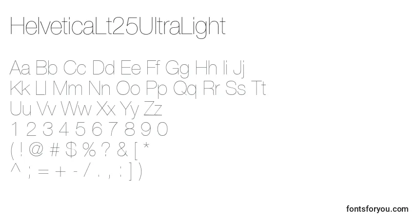 A fonte HelveticaLt25UltraLight – alfabeto, números, caracteres especiais