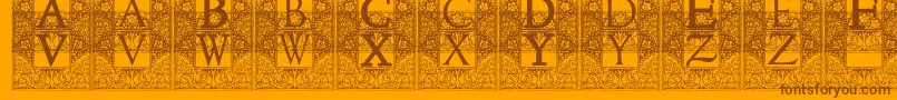 TopiaryInitials-Schriftart – Braune Schriften auf orangefarbenem Hintergrund