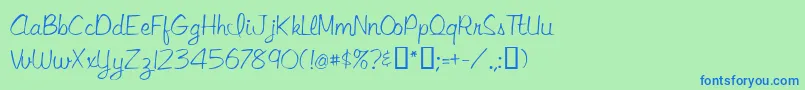 フォントLibbyscript – 青い文字は緑の背景です。