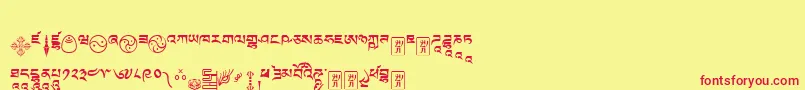 Шрифт Tibetanmachineweb9 – красные шрифты на жёлтом фоне
