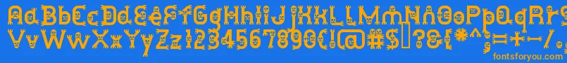 フォントDusthomemanMedium – オレンジ色の文字が青い背景にあります。