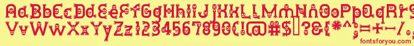 DusthomemanMedium-fontti – punaiset fontit keltaisella taustalla