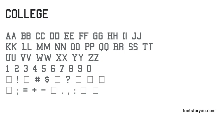 Czcionka College – alfabet, cyfry, specjalne znaki