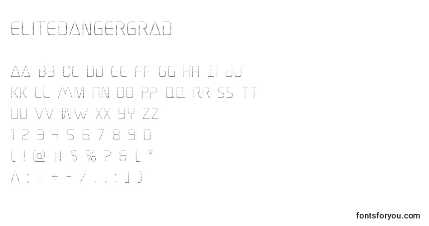 Schriftart Elitedangergrad – Alphabet, Zahlen, spezielle Symbole