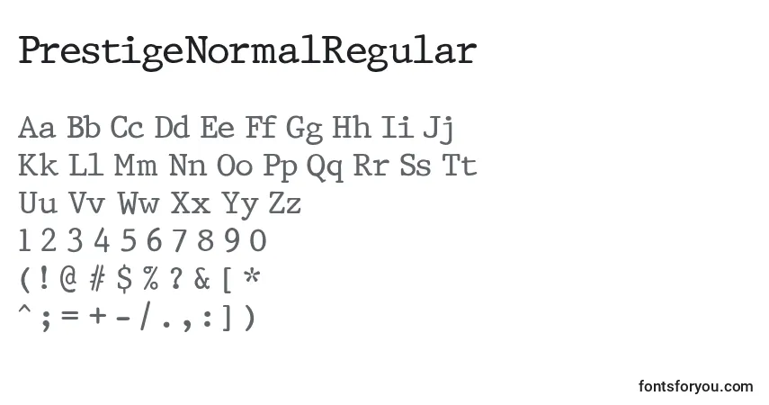 A fonte PrestigeNormalRegular – alfabeto, números, caracteres especiais