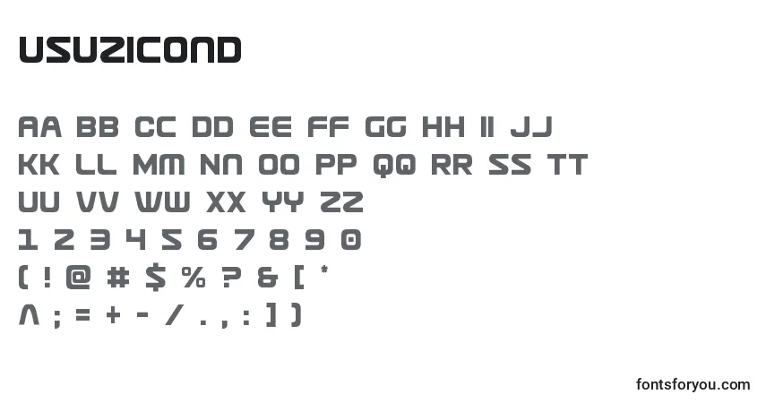 A fonte Usuzicond – alfabeto, números, caracteres especiais