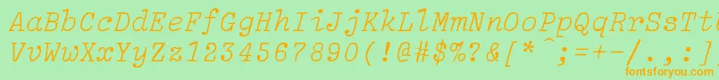 LightitalicLightItalic-Schriftart – Orangefarbene Schriften auf grünem Hintergrund