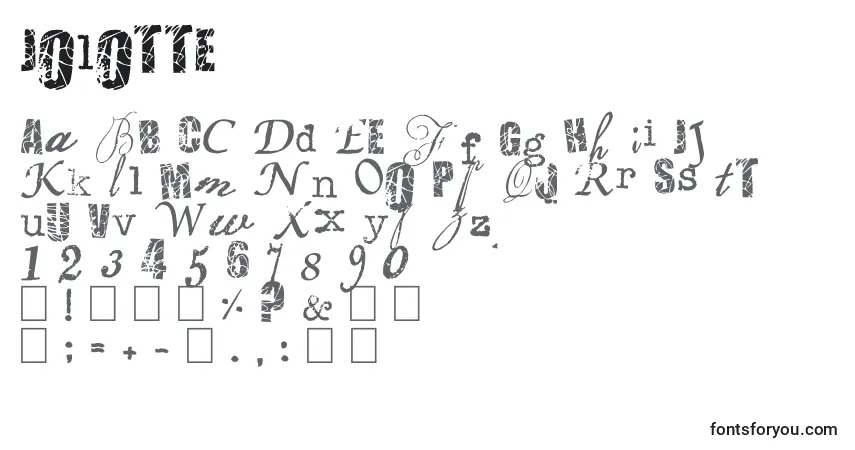 A fonte Jolotte – alfabeto, números, caracteres especiais