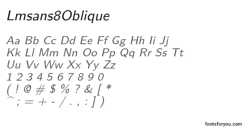 Czcionka Lmsans8Oblique – alfabet, cyfry, specjalne znaki