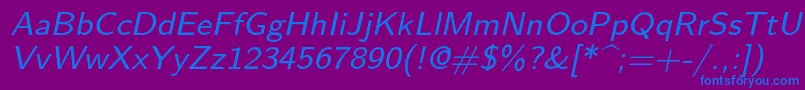 フォントLmsans8Oblique – 紫色の背景に青い文字
