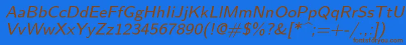 Lmsans8Oblique-Schriftart – Braune Schriften auf blauem Hintergrund