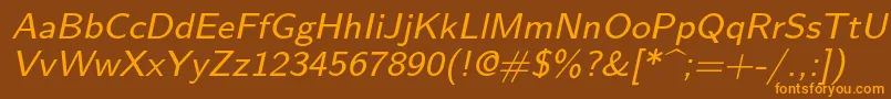 Lmsans8Oblique-Schriftart – Orangefarbene Schriften auf braunem Hintergrund
