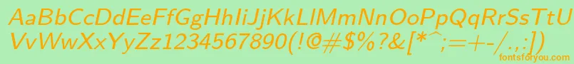 Lmsans8Oblique-Schriftart – Orangefarbene Schriften auf grünem Hintergrund