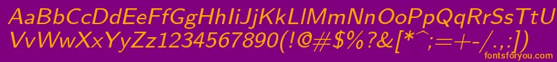 Fonte Lmsans8Oblique – fontes laranjas em um fundo violeta