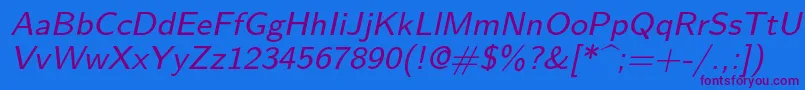 Lmsans8Oblique Font – Purple Fonts on Blue Background