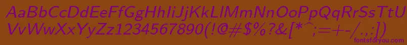 Lmsans8Oblique Font – Purple Fonts on Brown Background