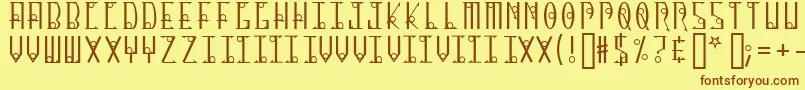 フォント13oclock – 茶色の文字が黄色の背景にあります。