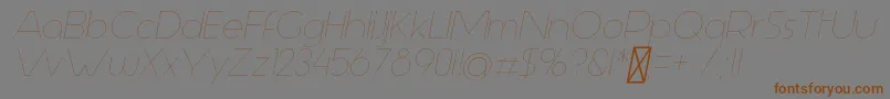 フォントAspergitLightItalic – 茶色の文字が灰色の背景にあります。