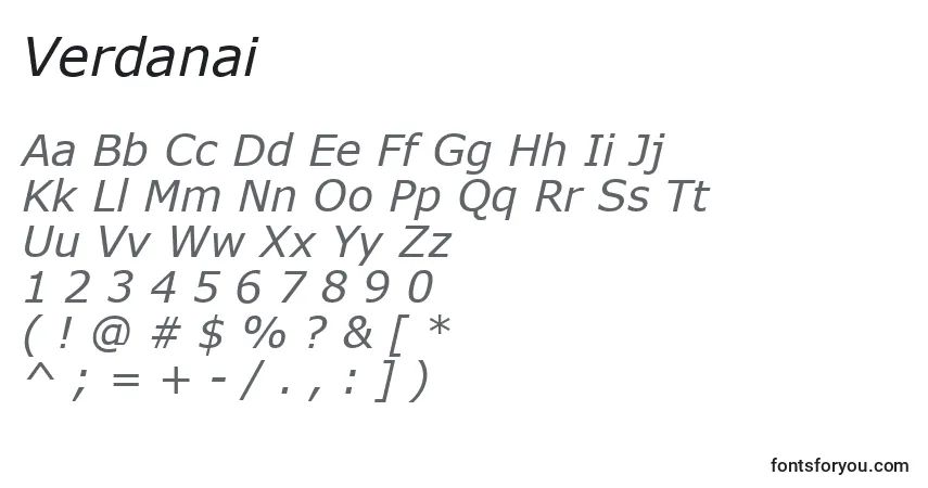 Шрифт Verdanai – алфавит, цифры, специальные символы