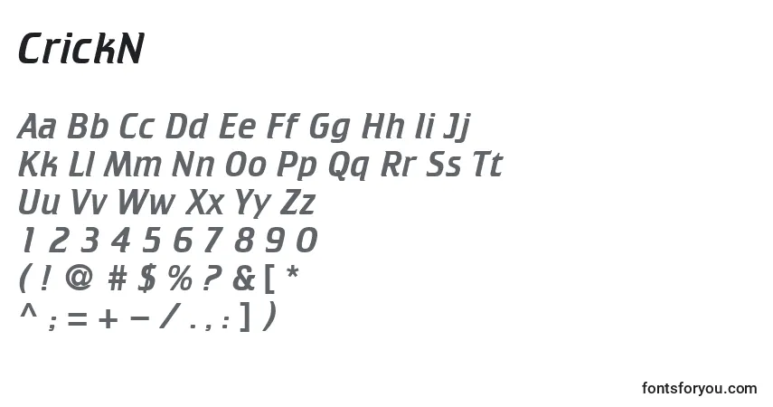 Schriftart CrickN – Alphabet, Zahlen, spezielle Symbole
