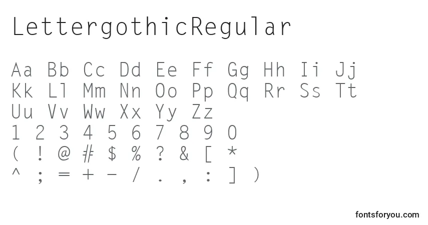 A fonte LettergothicRegular – alfabeto, números, caracteres especiais