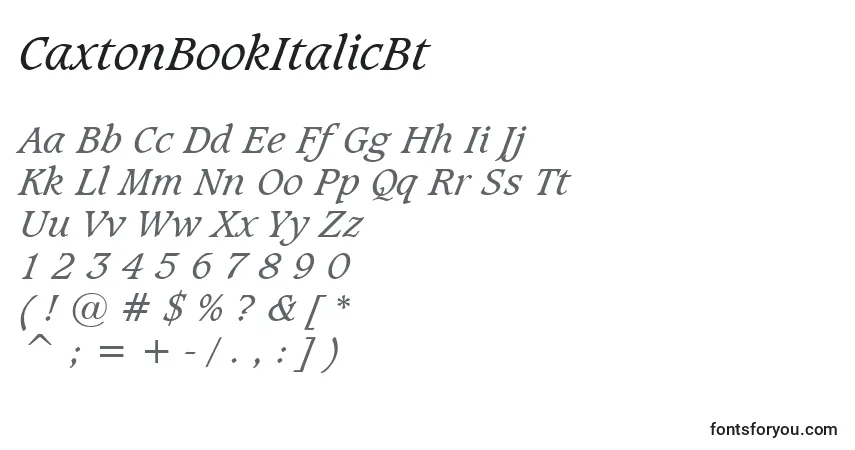 A fonte CaxtonBookItalicBt – alfabeto, números, caracteres especiais