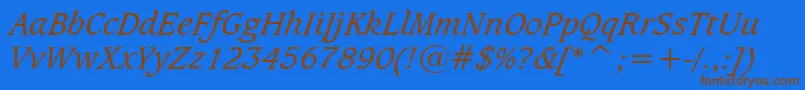 CaxtonBookItalicBt Font – Brown Fonts on Blue Background