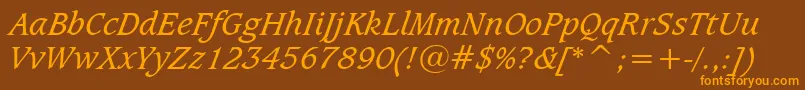 CaxtonBookItalicBt Font – Orange Fonts on Brown Background