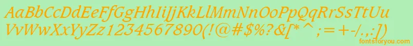 CaxtonBookItalicBt Font – Orange Fonts on Green Background