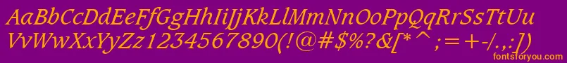CaxtonBookItalicBt Font – Orange Fonts on Purple Background